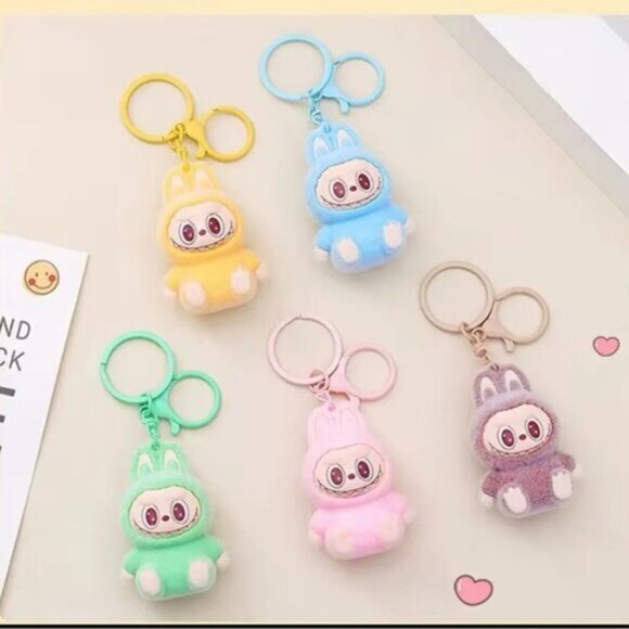 New Cute Yellow Labubu Bunny Keychain dangeler clip - Picture 3 of 3